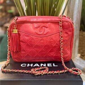 Chanel Red Quilted Crossbody Bag with Tassel